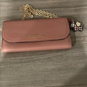 Burberry Rose Leather Wristlet with Gold Chain